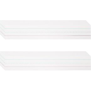PATIKIL 50 Sheets Dry Erase Sentence Strips, 2" x 12" Reusable Cardstock Blue Red Lined Writing Paper Ruled Sentence Strips for Teachers Classroom Schedule