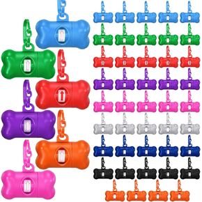 Zhehao 50 Pcs Dog Poop Trash Bag Holder Dispenser Plastic Dog Poop Waste Bag Holder for Leash with Hook and Leak Proof for Walking Hiking Camping (Bone)(Bone)