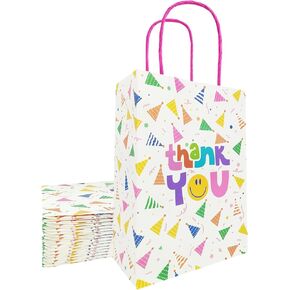 OFIHANLY 20Pcs 8.2" Small Thank You Party Favor Goodie Bags for Boy Girls Kids Birthday Cute Paper Treat Candy Return Gift Bags Bulk with Handles