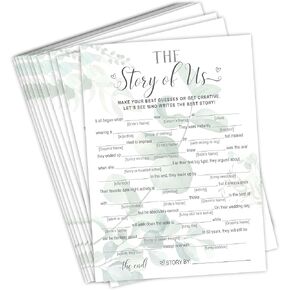 Your Main Event Prints Whimsical Eucalyptus Wedding Bridal Shower Game, Our Love Story Game, 50 Game Cards Each