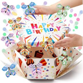 Flying Birthday Butterfly Surprise Gift Box, Large Butterfly Explosion Gift Box with 12 Pcs Flying Butterfly, Fantasy Box, Exploding Butterfly Birthday Box for Any Age(Blue)