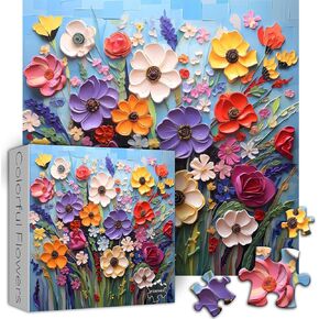 PICKFORU Colorful Flower Puzzles for Adults 1000 Pieces, Unique Floral Mosaic Puzzles Art Painting, Spring Garden Plant Puzzles, Impossible Hard Challenging Puzzle
