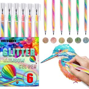 Rainbow Gel Pens, 6 Colored Glitter Mixing of 3 Colors Magic Pens,150% More Ink for Adults Coloring Books Drawing Doodling Crafts Scrapbooks Bullet Journaling