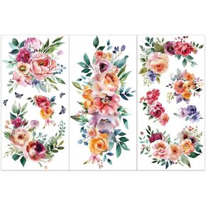 OLYCRAFT 3pcs/Set Watercolor Flower Rub on Transfers for Furniture and Crafts 6x12 inch Roses Decor Transfer Stickers Floral Rub on Decals for Wood Furniture Scrapbooking Home Decorations