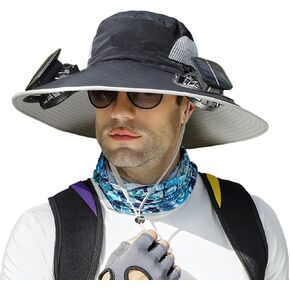 Wide Brim Solar Fan Outdoor Fishing Hat, Solar & USB Powered, Summer UV Protection Outdoor Fishing Hats UPF 50