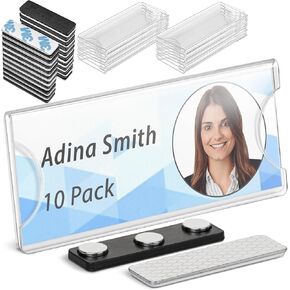 Mifflin-USA - Premium Acrylic Magnetic Name Tag Kit - 10 PK, 3x1", Clear - Customizable & Reusable Name Badge Holders w/ Strong Neodymium Magnetic Backing & Paper Inserts for School, Office & Events