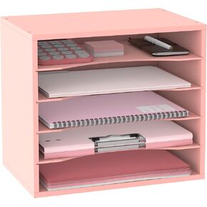 5-Tier Paper Organizer for Desk, Wood Desktop Organizer with Adjustable Lettry Tray, Mail Sorter for Office School & Home, White
