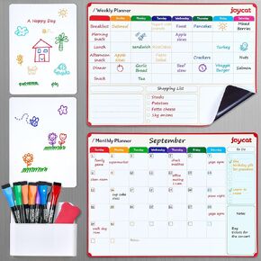 4 Pack Magnetic Dry Erase Calendar Sheets for Refrigerator, 16.5"x 12"Fridge Whiteboard for Kitchen with Monthly, Weekly, and Daily Notepads Include 1 Eraser,1 Pen-Holder & 8 Markers
