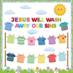 174Pcs Back to School Jesus Religious Bulletin Board Classroom Decoration Jesus Will Wash Away Our Sins Cutouts Name Tags Back to School Party Supplies Classroom Chalkboard Wall Door Decor