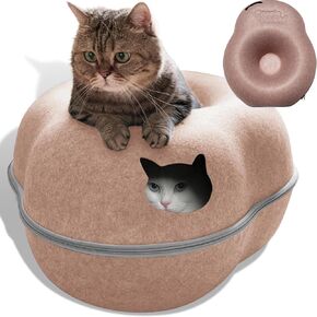 Premium Cat Bed Cavetunnel Places Places للقطط الداخلية (كبيرة) المنازل والشقق. قابلية للغسل 100 ٪ غير الصديقة للبيئة. فسيحة 2 القطط