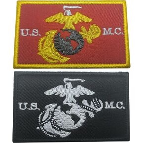 2 Pack US Marine Corps Flag Patch Army Force Flags Tactical Patch Pride Flag Patch for Clothes Hat Patch Team Military Patches, red Black and White, hjlzd-333