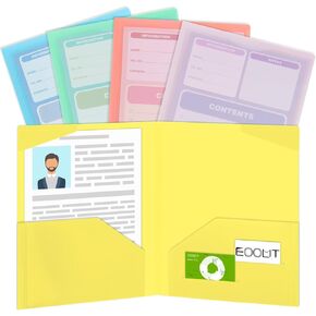EOOUT 5 Pack File Folders Letter Size with Contents Paper Macaroon Color Plastic Folders with Clear Front Pocket, Pocket Folders for Documents
