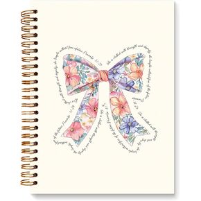 Floral Bow Coquette Notebook, Christian Journals for Women, Strength and Dignity Proverbs 31:25 Christian Bible Notebooks for Note Taking, Scripture Prayer Journal, Spiral Notebook 5.5x8.3