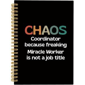 Chaos Coordinator Black Spiral Notebook, Chaos Coordinator Notebook, Employee Appreciation Gifts for Coworkers 5.5"x8.3" 164pages Lined Notebooks College Ruled for Office School Supplies