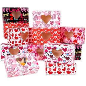 HOWAF Valentine's Day Bakery Boxes Valentines Day Treat Boxes with Heart Shaped Transparent Window for Wedding Holiday Party Gift Giving, Valentines Love Heart Cookie Boxes Bakery Treat Box-Set of 12