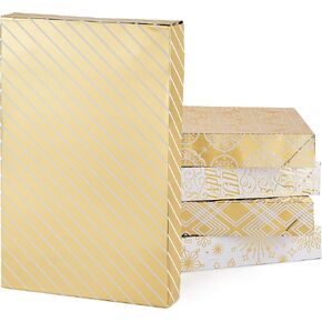 Hallmark Premium Christmas Gift Box Assortment - Pack of 5 Gold Patterned Shirt Boxes with Lids for Wrapping Holiday Gifts, 5XBC1097