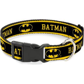 Buckle-Down "BATMAN/Logo Stripe" Plastic Clip Collar, Yellow/Black, 1.5" Wide-Fits 18-32" Neck-Large