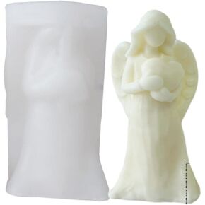 Angels Candle Mold, Cherubs with Wings Silicone Mold for Soap Soy Wax DIY Handcraft, Archangel Hold Sth Epoxy Resin Mold for Party Home Wedding Decoration (Flower)