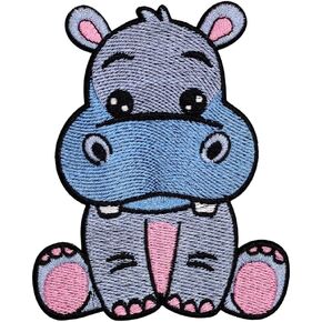 Happy Hippo Patch – 3.5 inches, Cool Colorful Hippo Iron On Patch – Embroidered Appliques for Children Patches Backpacks