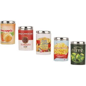 Miniature Drink Bottles, Alloy 5Pcs Dollhouse Drinks Models Exquisite for Doll House for Children(Simulation Food 5 cans Canned Fruit)