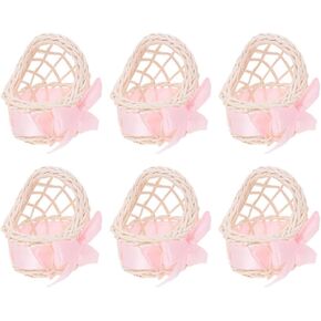 ibasenice 6pcs Flower Basket Rattan Basket Mini Bamboo Basket Wicker Stroller Toy Basket Party Favors Mini Storage Baskets Tiny Fruit Baskets Home Decoration Crib Toys Cloth Props Small Baby