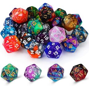 TecUnite 25 Pieces Polyhedral Dice Set with Black Pouch Compatible with RPG MTG and Others with Random Multi Colored Assortment(Star)