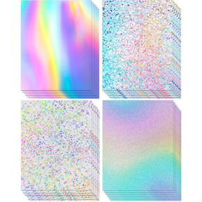 24 Sheets Holographic Cardstock 8.5 x 11, 250gsm/92lb Metallic Paper Glitter Shiny Iridescent Mirror Paper Thick Card Stock Paper for Crafts, Card Making, Scrapbook Supplies(Pink)