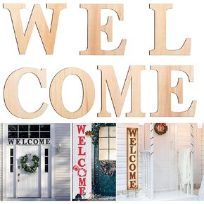 Welcome Letters, 7PCS Wood Large Letter Cutouts, Unfinished 2mm Thick Wood Sign for Wall DIY Decoration, Porch Crafts for Home Party Holiday Supplies