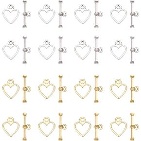 SUPERFINDINGS About 200 Sets Heart Toggle Jewelry Clasps 2 Colors Necklace Toggle Clasp Alloy T-Bar Closure Connector Set for Necklace Bracelet Jewelry Making DIY Craft