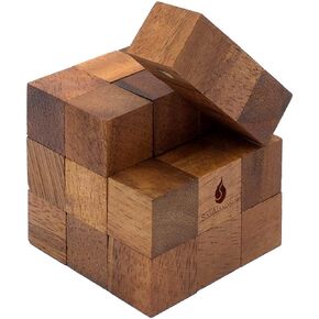 Snake Cube: Wooden 3D Brainteaser Puzzle for Adults STEM Skill Builder Interlocking Game. Educational Problem Solving Game for Adults. Handmade Desk Accent for Office