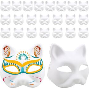White Paper Cat Mask Bulk DIY Blank Cat Masks Paintable Mask Cat Half Masks for Masquerade Halloween Party Cosplay Favors