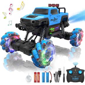 Eulogia RC Tank That Shoot, 8WD Remote Control Monster Truck with 20 Bullets, Dance, Spray, Music, Sound, 360° Rotation, Drift, RC Stunt All Terrain Truck for 8-12 Boys
