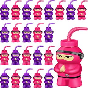 Layhit 24 Pcs Ninja Birthday Supplies Party Favor Cups Ninja Plastic Shape Cup,10 oz Reusable Creative Cups Bulk for Birthday Party Favors(Red Black)