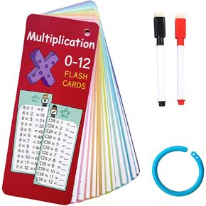 14 Pcs Multiplication Flash Cards Math Flashcards with 2 Dry Erase Pens, 0-12 Multiplication Chart Times Table Flashcards for 1st to 3rd Grades Multiplication Game