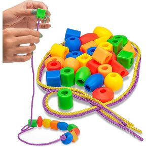 Skoolzy Lacing Beads 30 Pcs for Montessori Toys for 3 Year Old and Toddler Crafts Ages 2-4 with Beads for Kids Learning and Travel Activities Fine Motor Skills Toys