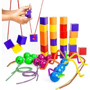 حبات Skoolzy Lacing 30 جهاز كمبيوتر الشخصي لألعاب Montessori لعمر 3 سنوات وطفل صغير تتراوح أعمارهم بين 2 و 4 سنوات مع خرز للأطفال التعلم والسفر ، ألعاب المهارات الحركية الدقيقة in Kuwait