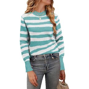 Allimy Women's Crewneck Color Clock Striped Cable Knit Sweaters for Women Fashion Trendy 2024 Lightweight Fall Outfits in Kuwait