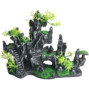 kathson Aquarium Mountain View Stone Resin Fish Tank Decorations Betta Hideout Caves Rockery Landscape Tree Aquarium Decorations Rock Hiding Cave Decor for Small Fish Shrimp Play Ornament