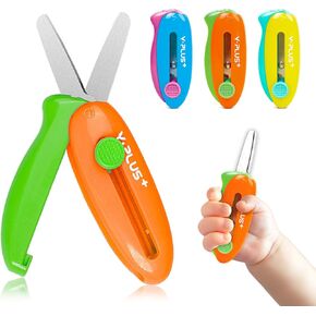 Safety Scissors for Kids, 3Pcs Retractable Scissors for Toddler Craft Ages 3-5 2-4 1-3, Cute Small Art Crafts Cutting Tools