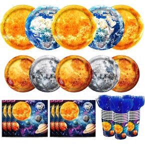 150pcs Outer Space Party Plates Napkins Space Birthday Party Supplies Planet Solar System Galaxy Outer Space Dinner Tableware for Boy Birthday Party Serve 30 Guests