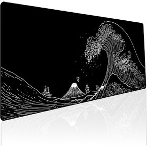 Japanese Sea Wave Mouse Pad, Gaming Mouse Pad Large, Extended Office Desk Mat for Keyboard and Mouse, Stitched Edges | Non-Slip Base Mousepad 31.5x11.8 Inch