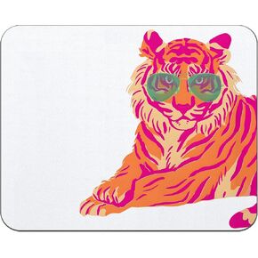 OFlich Hot Pink Mouse Pad, Trendy Preppy Pink and Orange Tiger Square Mouse Pads for Desk, Tiger Gifts, Preppy Desk Accessories, Aesthetic Mouse Pad, Hot Pink Office Supplies, 9.5x7.9 Inch