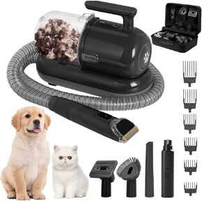 12000Pa Dog Grooming Vacuum Kit, 1.5L Large Capacity Dog Vacuum Pet Hair Removal tool with Paw Trimmer/Deshedding Brush/Dog clippers/Nail Grinder for Dogs Shedding Grooming Hair, Quiet (Pink)