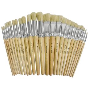 Sax White Bristle Flat and Round Brushes - Assorted Sizes - Set of 24