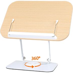 Acrylic Book Stand for Reading, Adjustable Book Holder with 360° Rotating Base & Elastic Page Clips, Foldable Desktop Riser Stand for Cookbook,Laptop,Tablet,Music Scores,Recipe,Textbook