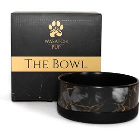 Dog Bowls - Durable Ceramic Dog and Cat Bowl with Non-Slip Silicone Base - Elegant Black with Golden Marbling - Ideal for Food and Water - 850ml Capacity (1pc)