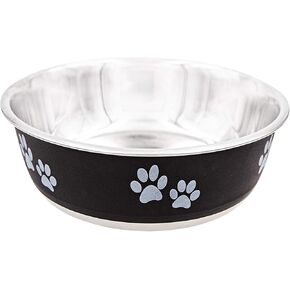 Fuzzy Puppy Food Bowl & Water Bowl for Dogs & Cats | Designer Series: Paw Print Detail, Stainless Steel & Maroon, 28 oz (FPP-Maroon M)