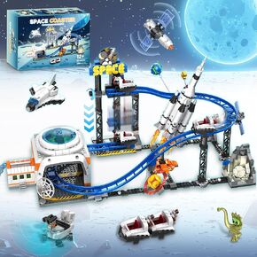 Space Roller Coaster Building Toy for Boys 12+, City Amusement Park Building Block Featuring a Roller Coaster Toy, Lift Platform, Satellites, Rocket, Christmas Toy for Kids Ages 12+, 1288Pcs