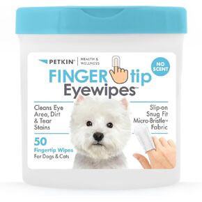 Petkin Fingertip Eye Wipes for Dogs and Cats, 50 Finger Wipes - Slip-On, Snug Fit, Micro-Bristle Fabric - Cleans Eye Area, Dirt and Tear Stains - Convenient, Ideal for Home and Travel - No Scent