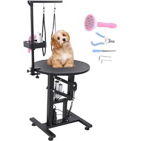 24" Electric Rotating Dog Grooming Table, Fast Lift Heavy Duty Dog Grooming Table Swivel 360° for Small Dogs with Anti Skid Tabletop, Grooming Set, Remote,Tool Organizer and Arms, Black